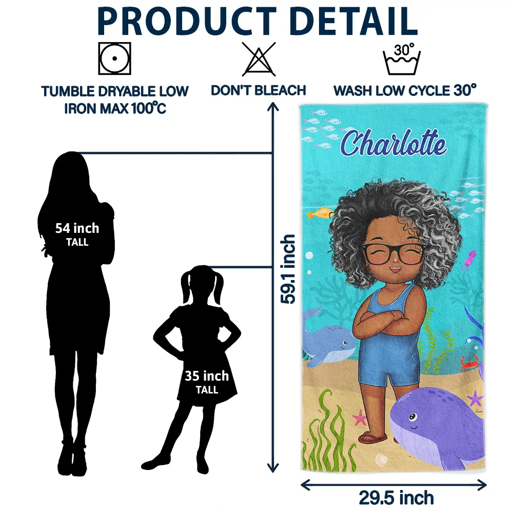 Beach Cartoon Kid - Personalized Beach Towel - Image 6