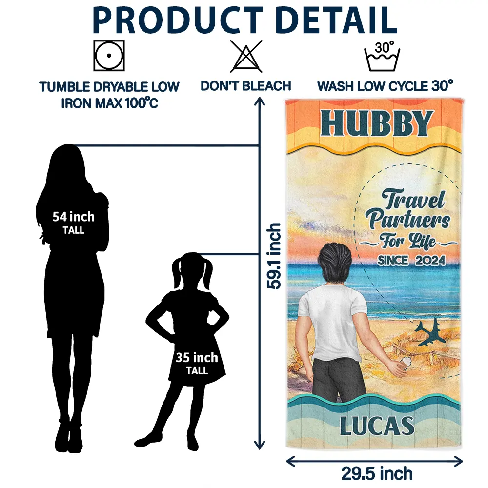 Beach Couple Travel Partners For Life - Personalized Beach Towel - Image 6