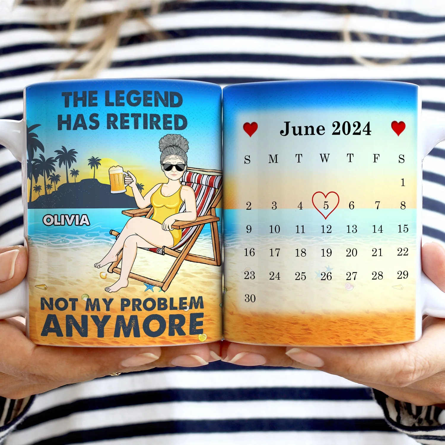 Beach Father Grandpa Calendar The Legend Has Retired - Gift For Father - Personalized White Edge-to-Edge Mug - Image 2