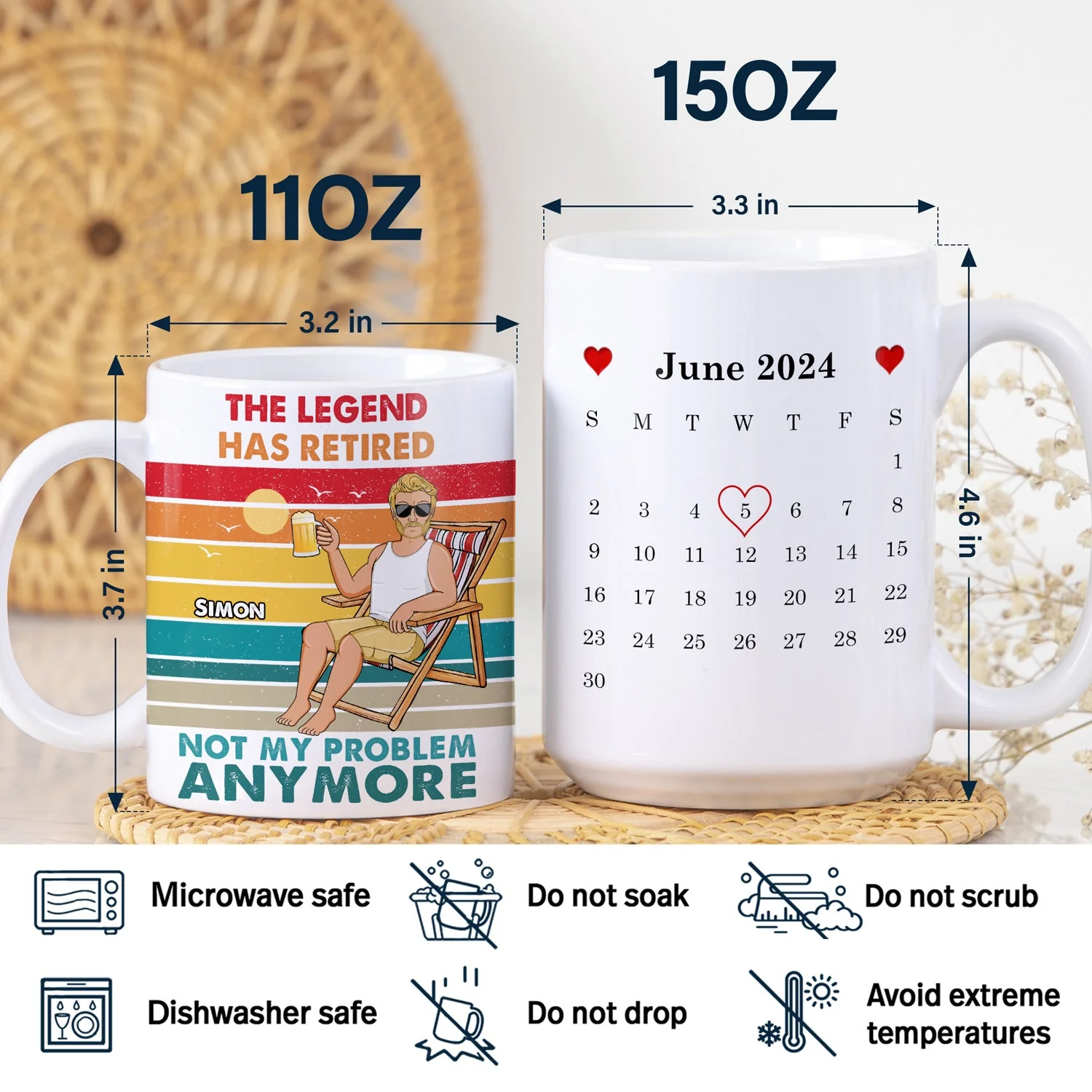 Beach Father Grandpa Calendar The Legend Has Retired - Gift For Father - Personalized White Edge-to-Edge Mug - Image 5