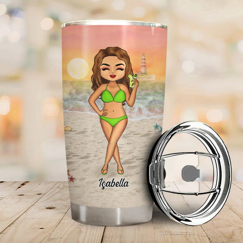 Beach Girl Drink In My Hand Toes In The Sand - Gift For Woman - Personalized Custom Tumbler - Image 2