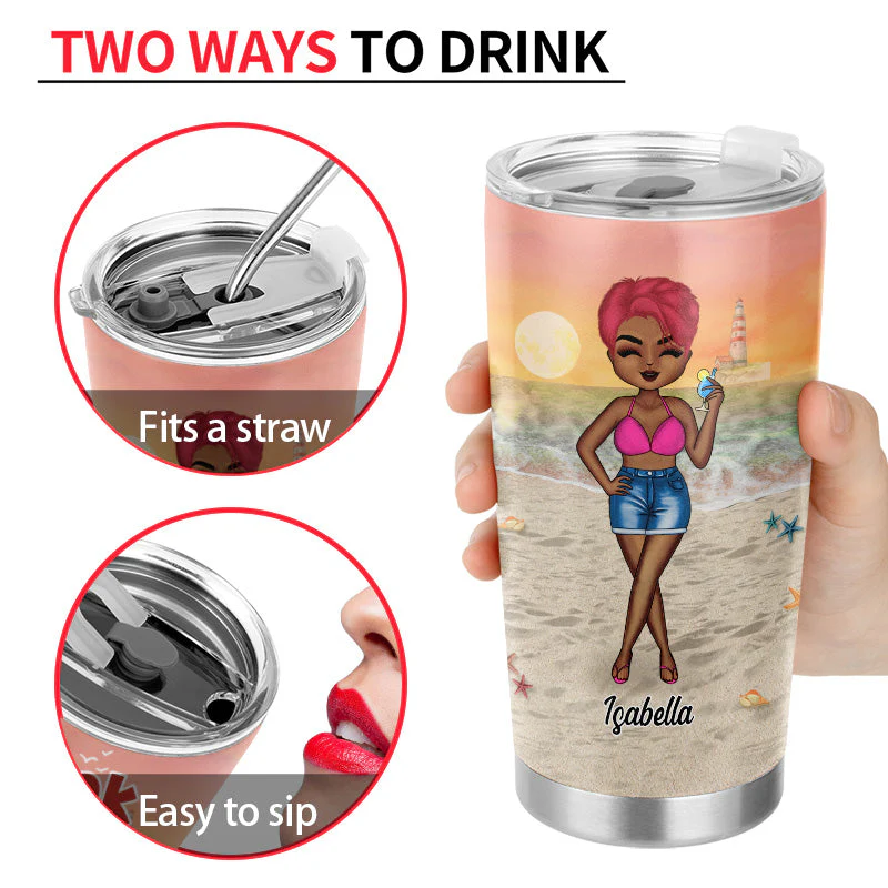 Beach Girl Drink In My Hand Toes In The Sand - Gift For Woman - Personalized Custom Tumbler - Image 4