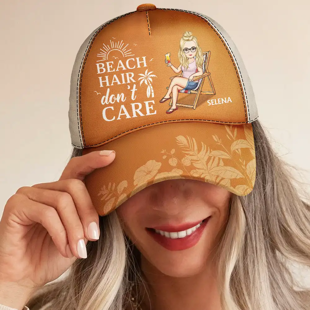 Beach Hair Don't Care Cartoon - Personalized Classic Cap - Image 4