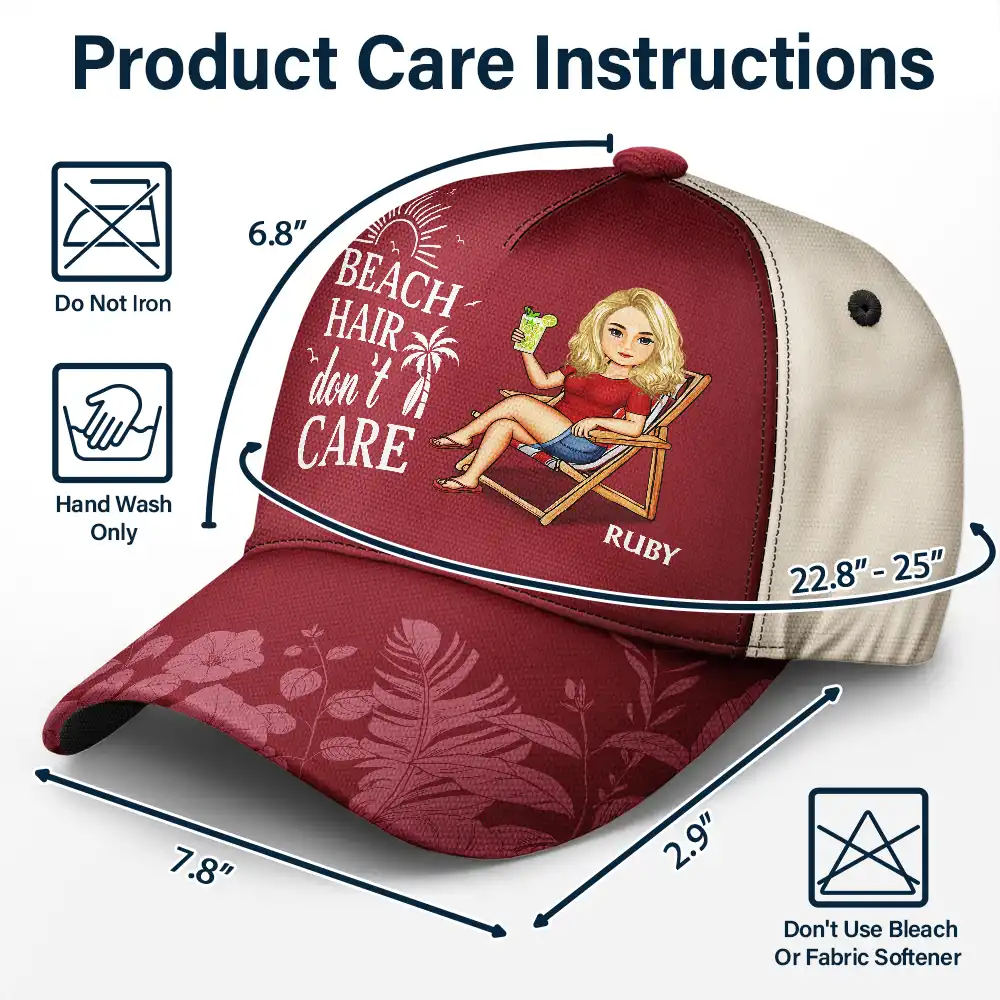 Beach Hair Don't Care Cartoon - Personalized Classic Cap - Image 6