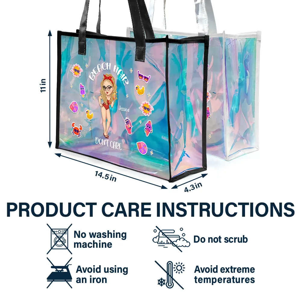 Beach Hair Don't Care - Personalized Holographic Tote - Image 4