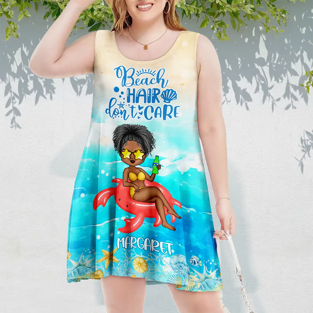 Beach Hair Don't Care Summer Beach - Personalized Sleeveless Tank Dress - Image 3