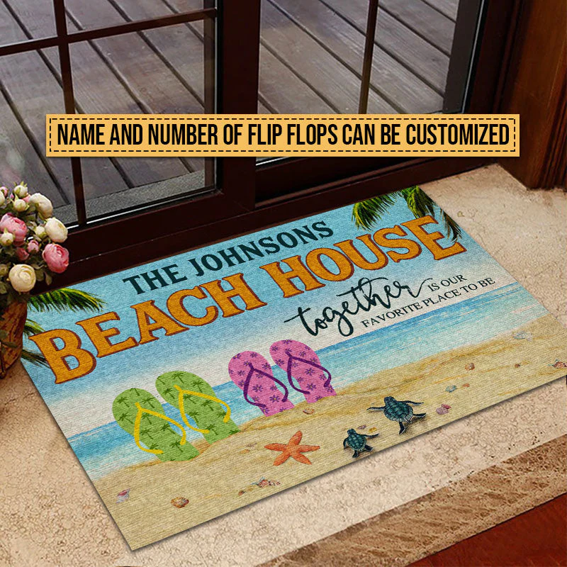Beach House Flip Flop Together Is Our Favorite Place Custom Doormat - Image 2
