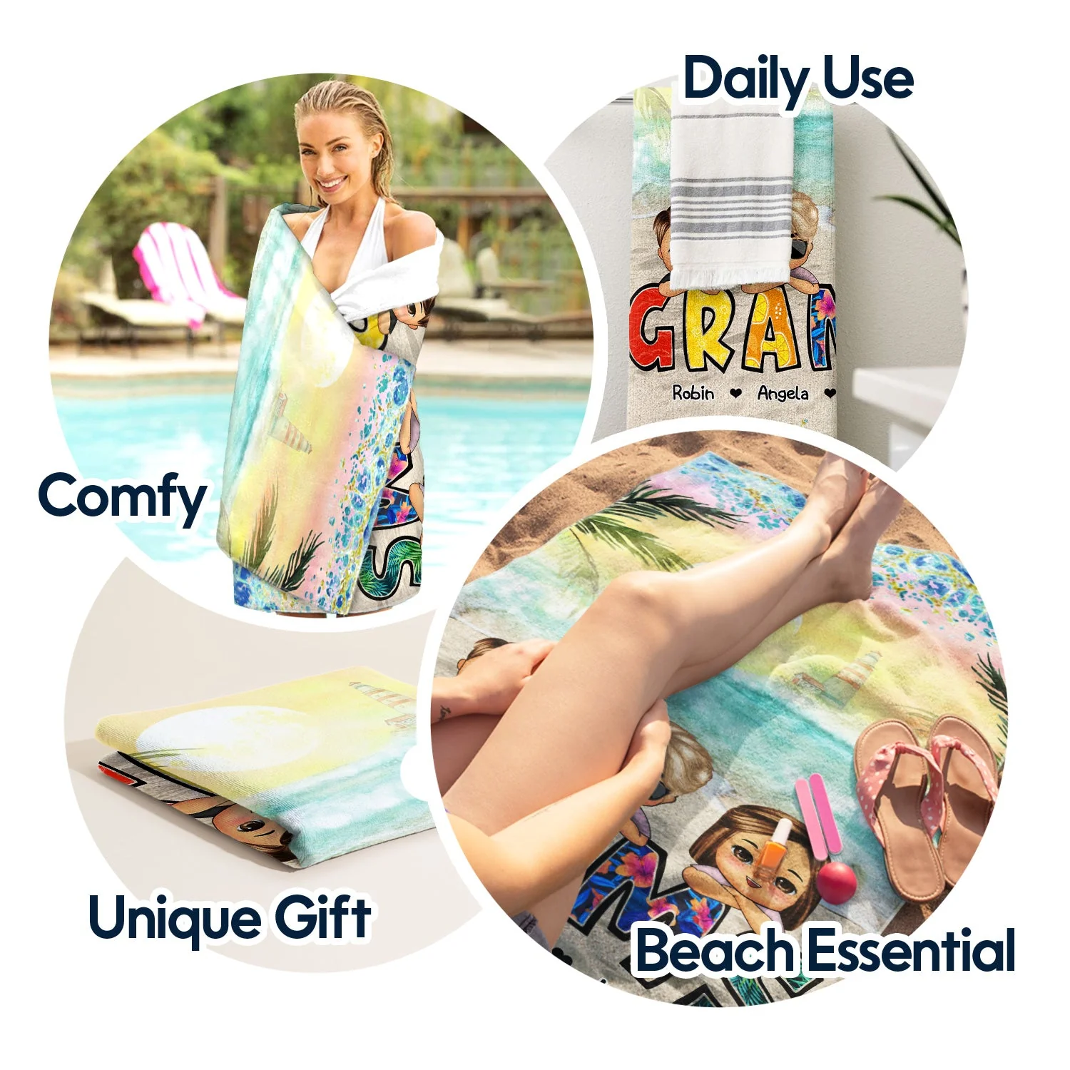 Beach Nana Title - Birthday, Loving Gift For Mom, Mother, Mama, Grandma, Grandmother - Personalized Beach Towel - Image 5