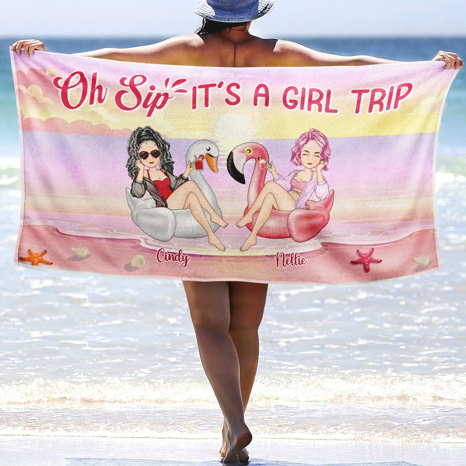 Beach Oh Sip It's A Girl Trip - Gift For Bestie - Personalized Beach Towel - Image 2