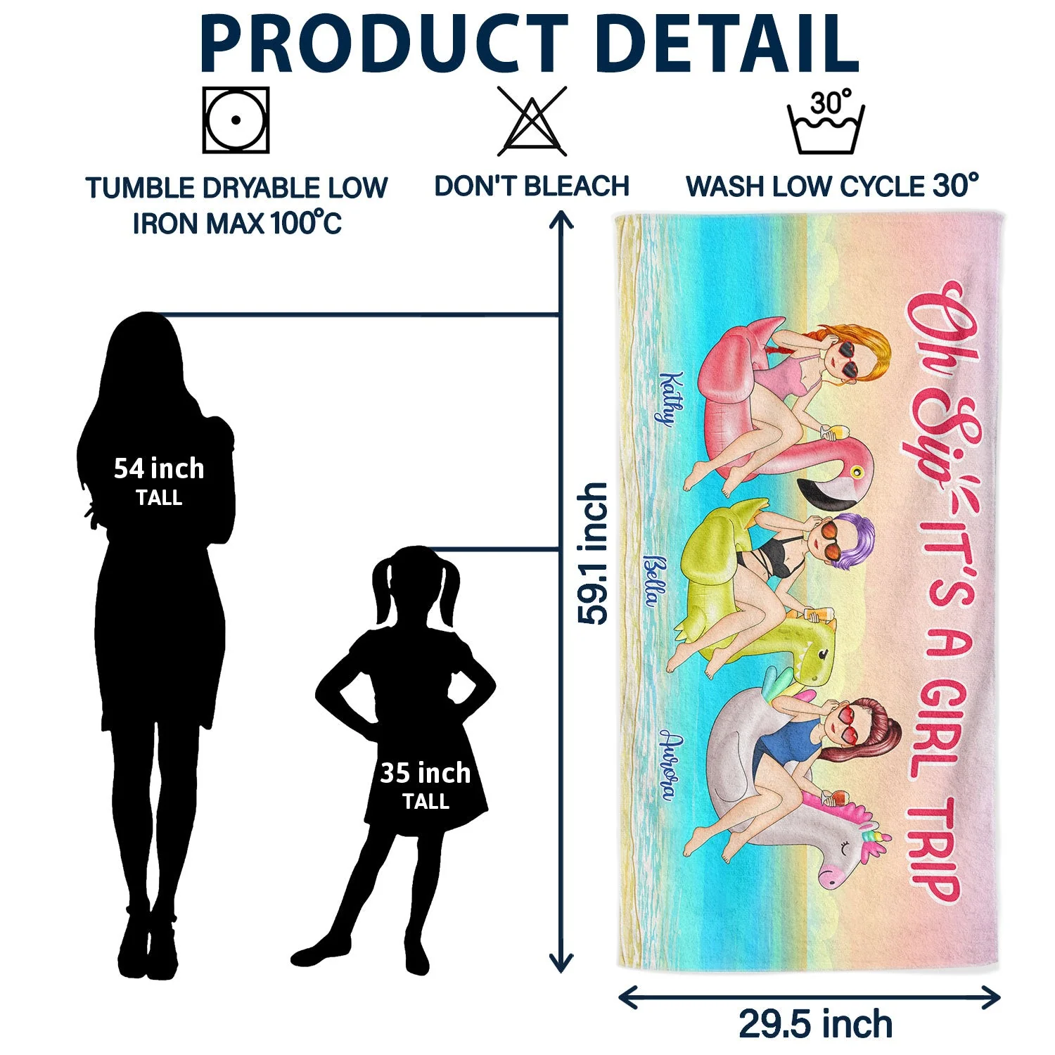 Beach Oh Sip It's A Girl Trip - Gift For Bestie - Personalized Beach Towel - Image 6