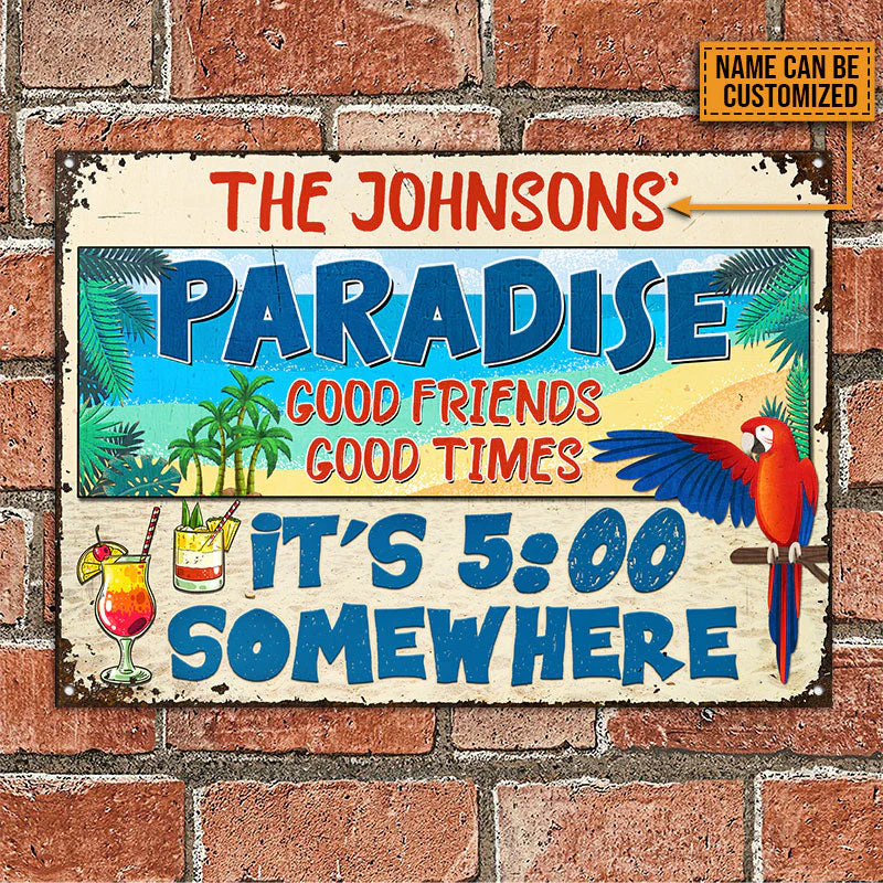 Beach Parrot Paradise It's 5 O'Clock Somewhere, Beach House, Outdoor Bar Decor, Custom Classic Metal Signs - Image 2