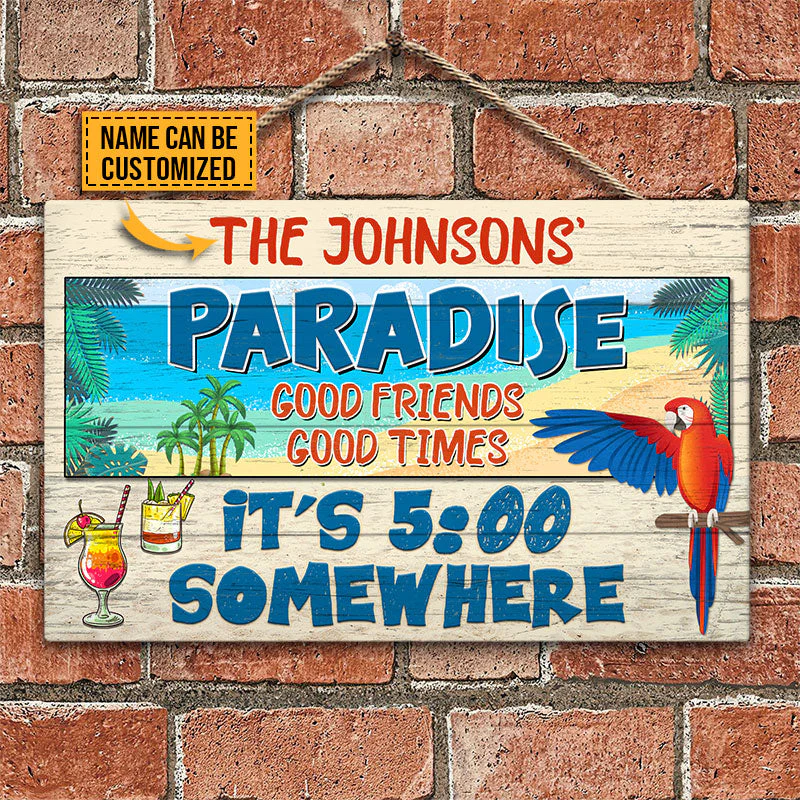 Beach Parrot Paradise It's 5 O'clock Somewhere, Beach House, Outdoor Bar Decor, Custom Wood Rectangle Sign - Image 2