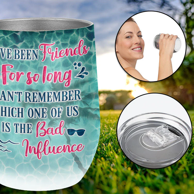Beach Pool Bestie Best Friend BFF Unbiological Sisters Custom Wine Tumbler - Image 2