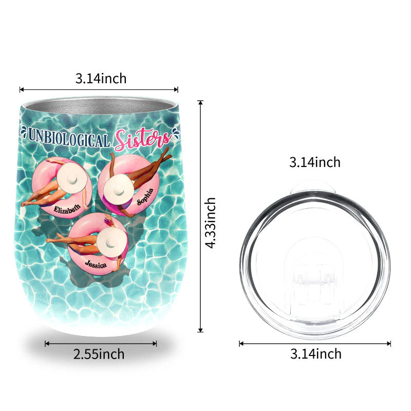 Beach Pool Bestie Best Friend BFF Unbiological Sisters Custom Wine Tumbler - Image 3