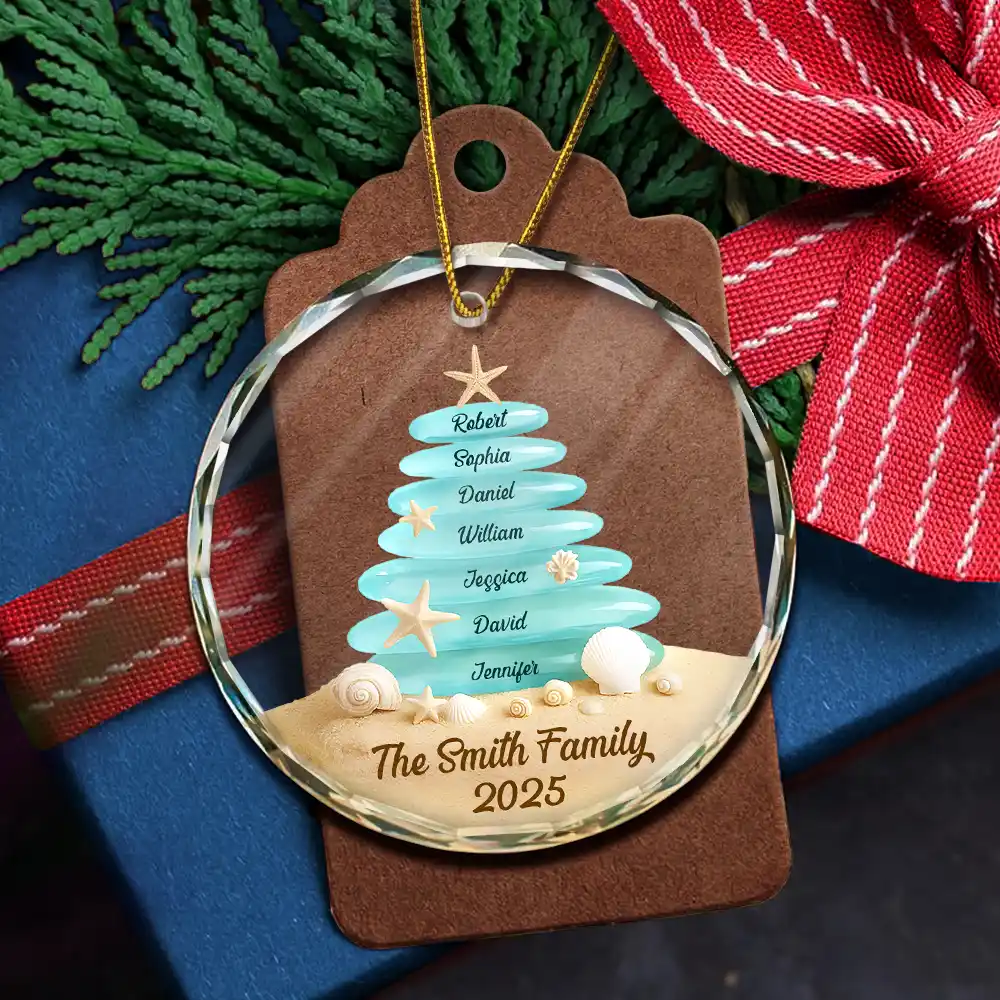 Beach Stones Family Christmas - Personalized Circle Glass Ornament - Image 5