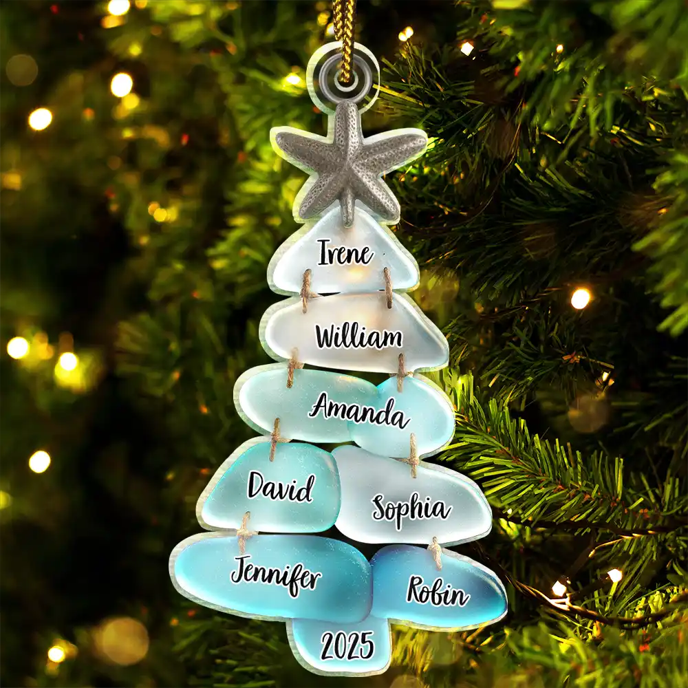 Beach Stones Family Christmas - Personalized Custom Shaped Acrylic Ornament