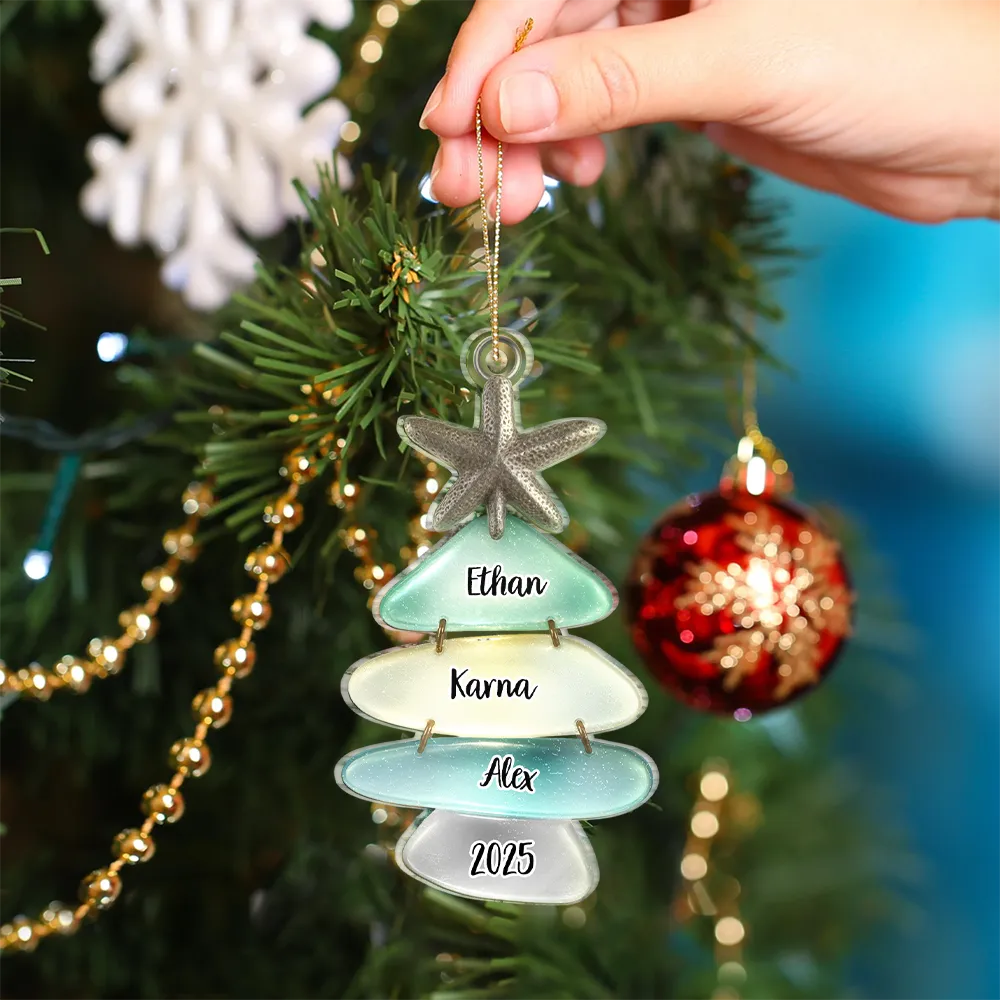 Beach Stones Family Christmas - Personalized Custom Shaped Acrylic Ornament - Image 4