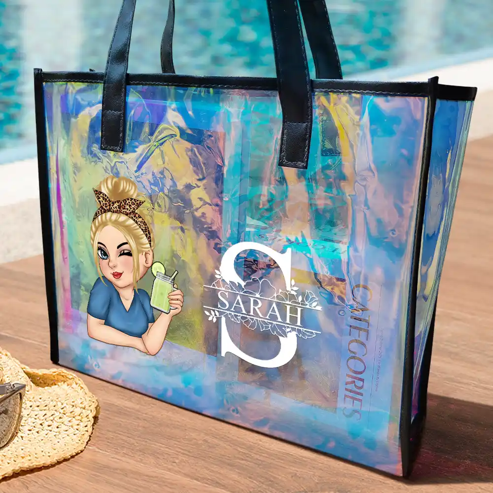 Beach Summer Vibe Monogram - Personalized Holographic Tote - Image 2