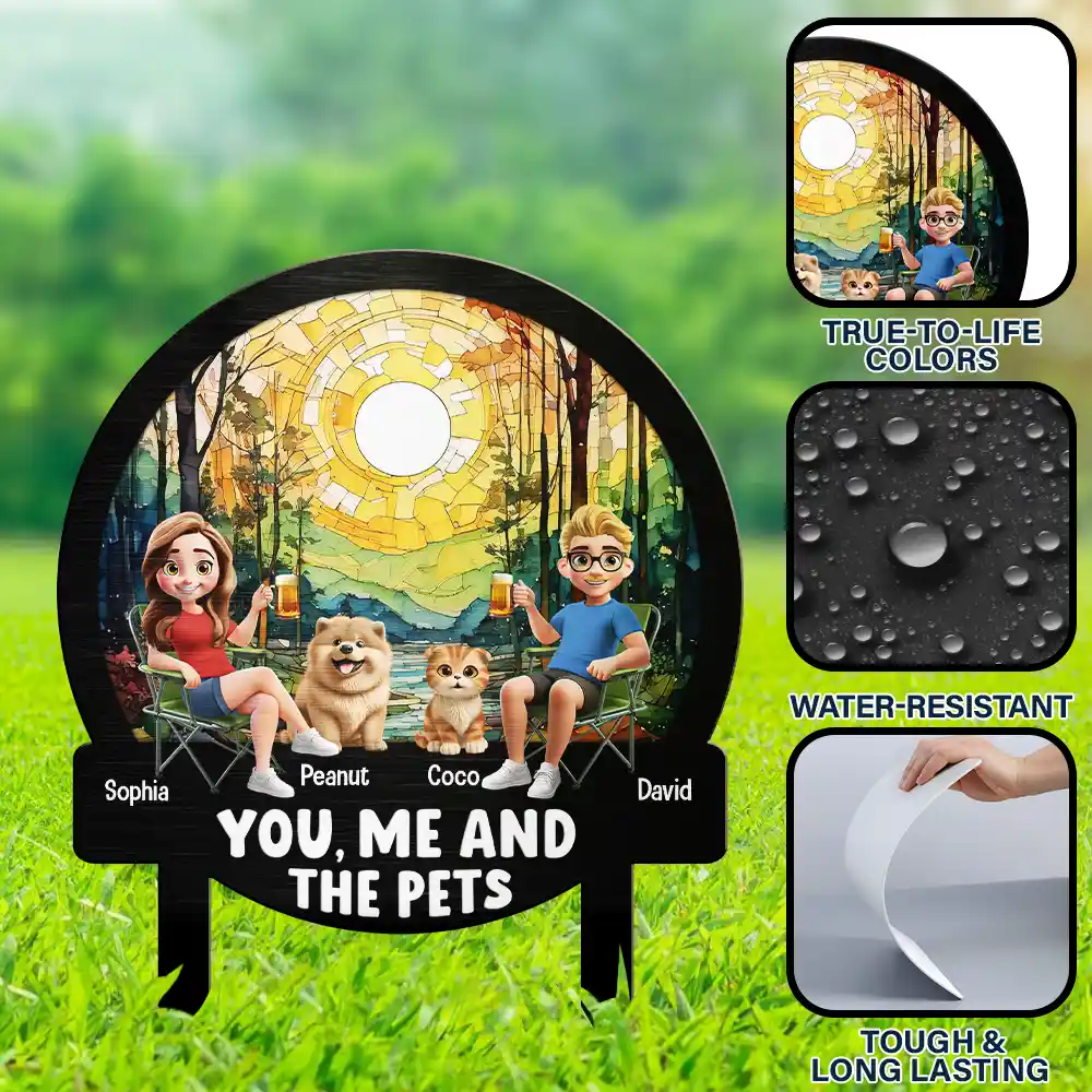 Beach You, Me And The Dog Cat - Personalized Metal Garden Stake - Image 6