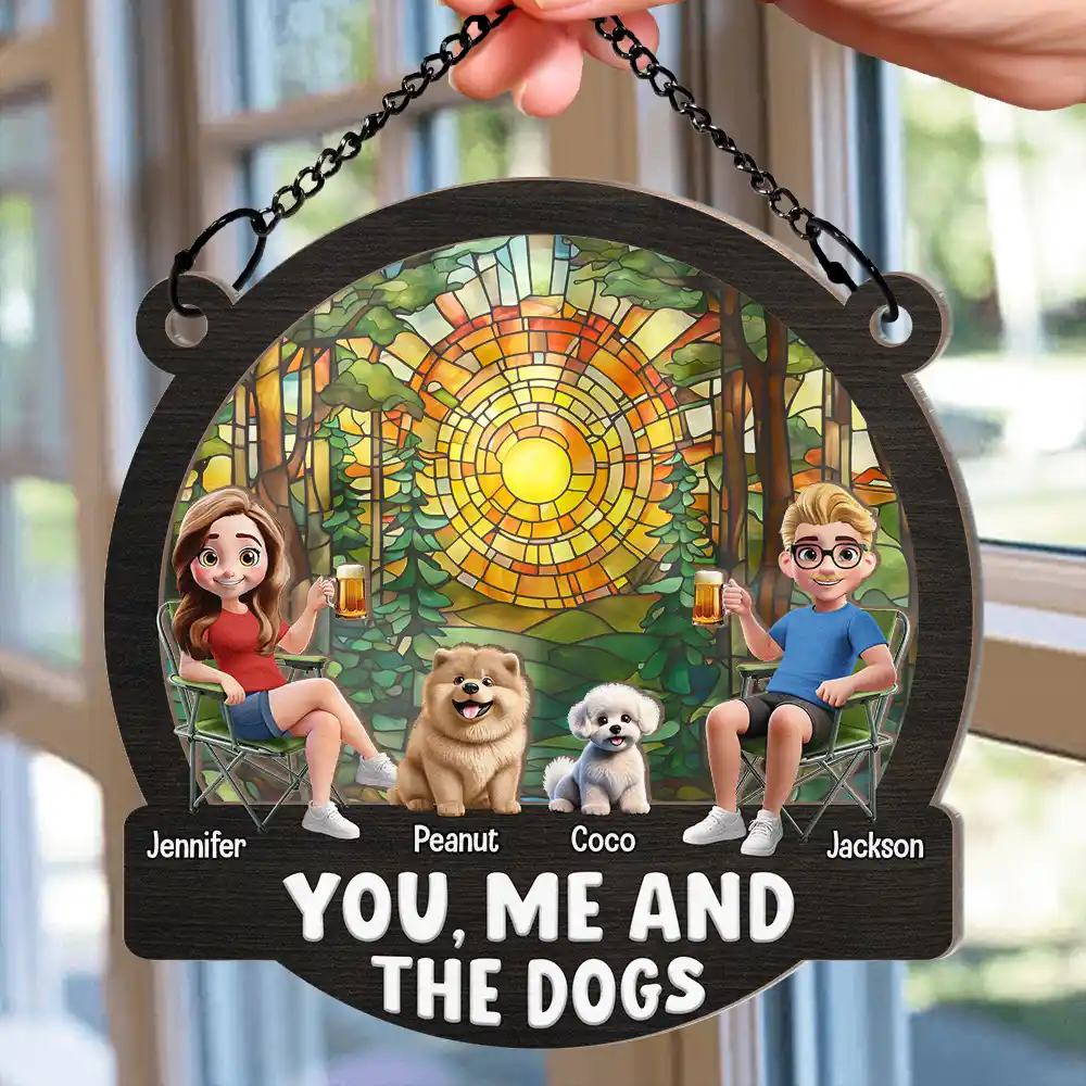 Beach You, Me And The Dogs - Personalized Window Hanging Suncatcher Ornament - Image 2