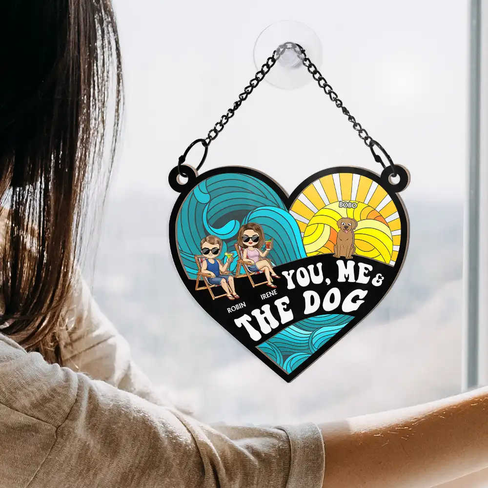 Beach You Me And The Dogs - Personalized Window Hanging Suncatcher Ornament - Image 4