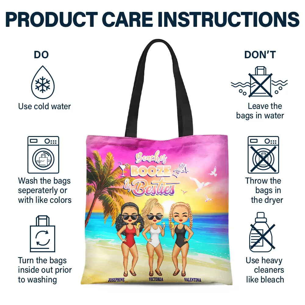 Beaches Booze Besties - Personalized Tote Bag - Image 5