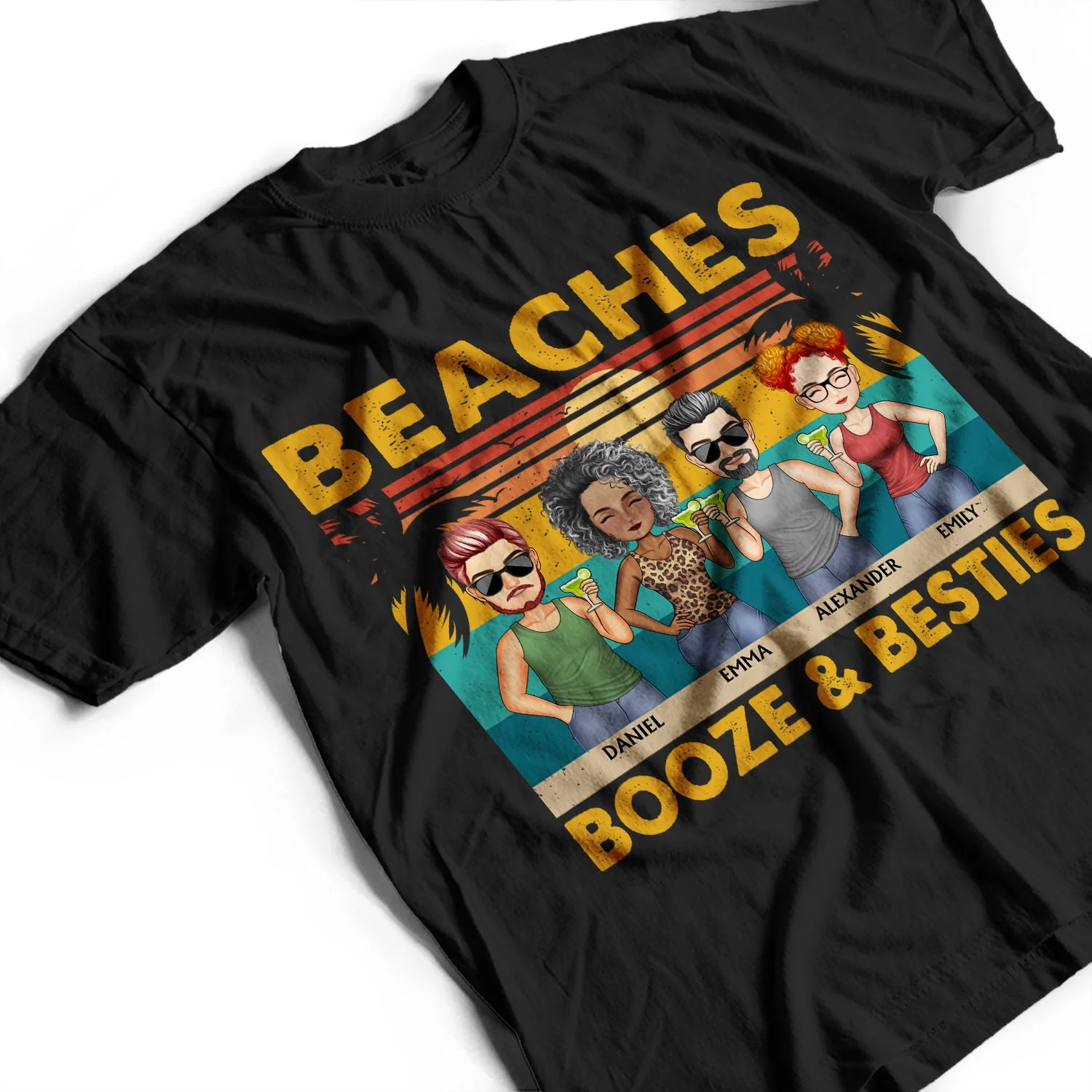 Beaches Booze & Besties Vintage - Vacation, Anniversary, Birthday Gift For Besties, Best Friends - Personalized Custom T Shirt - Image 3