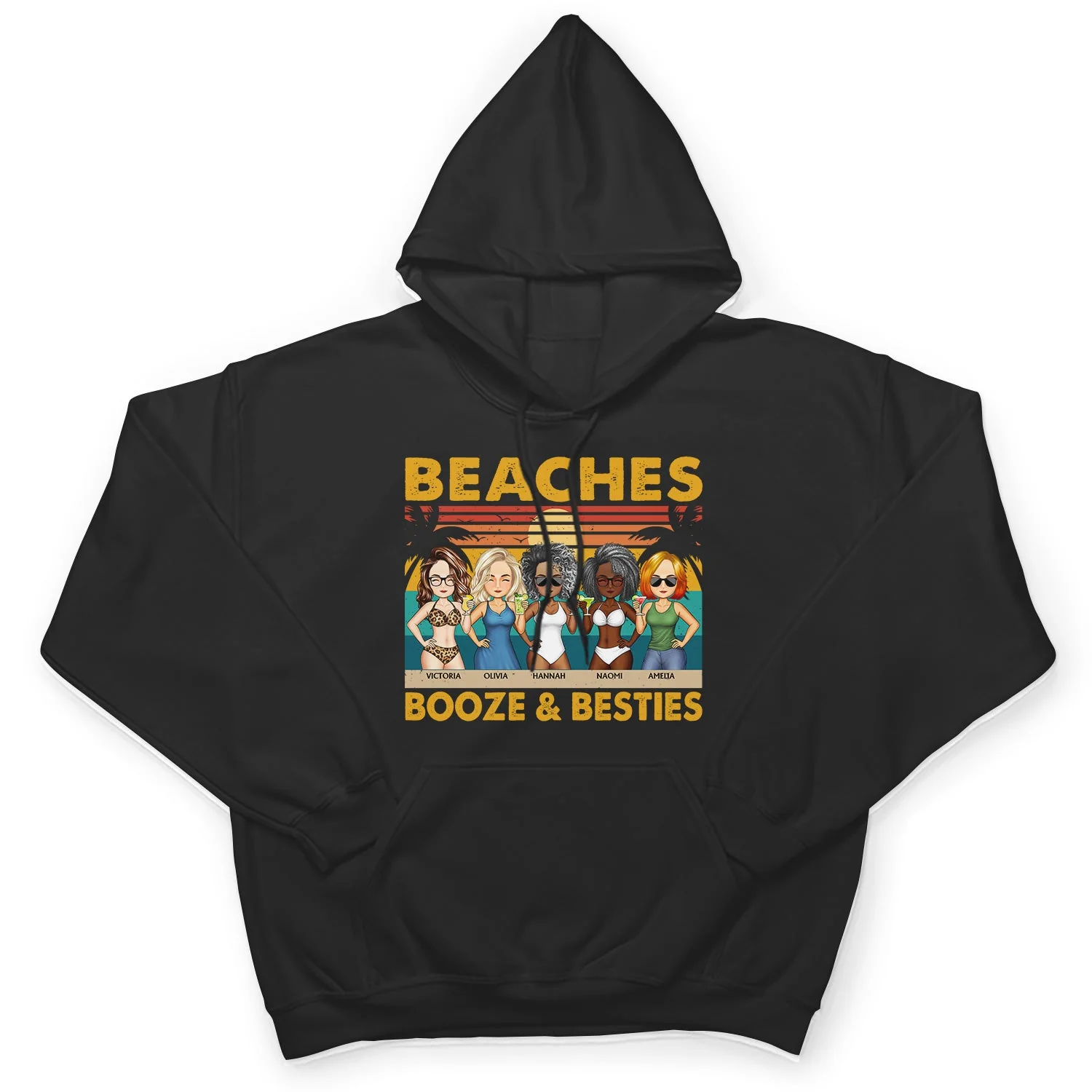 Beaches Booze & Besties Vintage - Vacation, Anniversary, Birthday Gift For Besties, Best Friends - Personalized Custom T Shirt - Image 4