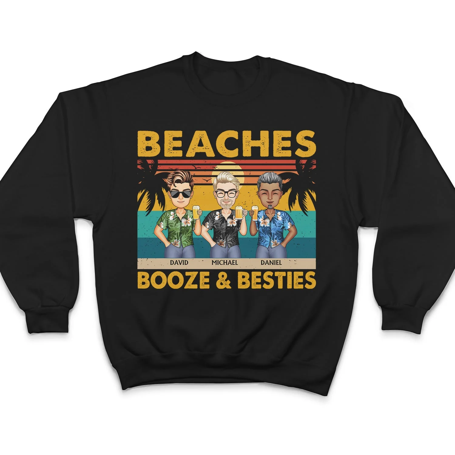 Beaches Booze & Besties Vintage - Vacation, Anniversary, Birthday Gift For Besties, Best Friends - Personalized Custom T Shirt - Image 5