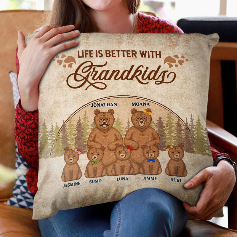 Bear Love Between Grandparents & Grandkids Is Forever- Gift For Grandparent - Personalized Custom Pillow - Image 2