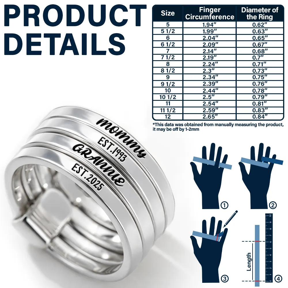 Beautiful Custom Jewelry For Grandma And Mom - Personalized Heart Stacking Rings - Image 3