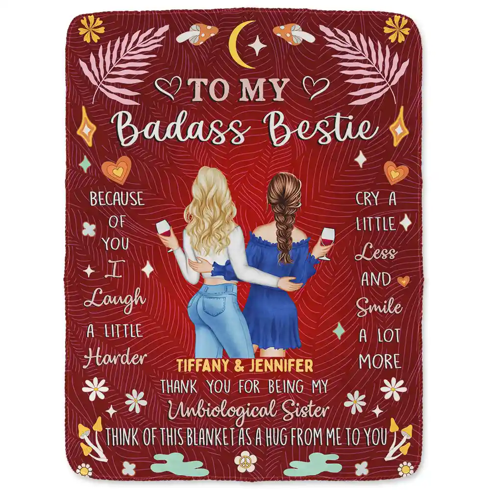 Because Of You Besties - Personalized Fleece Blanket, Sherpa Blanket - Image 2