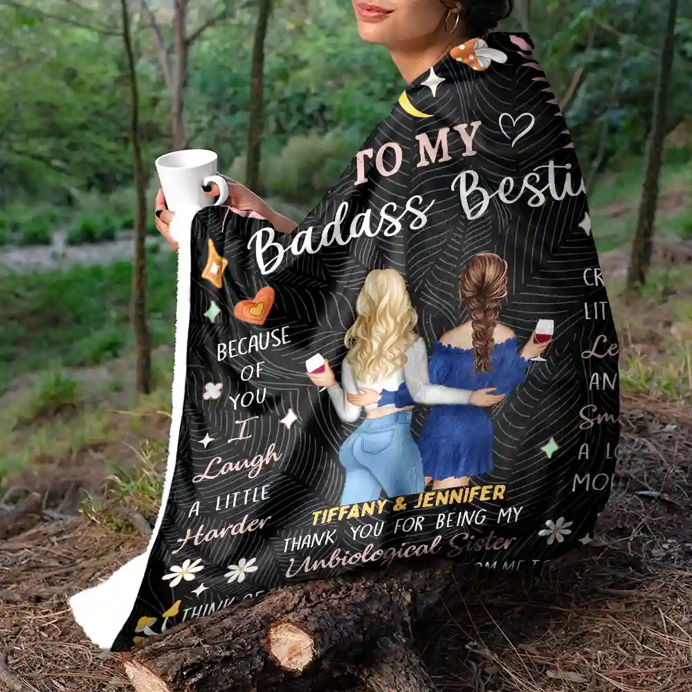 Because Of You Besties - Personalized Fleece Blanket, Sherpa Blanket - Image 5