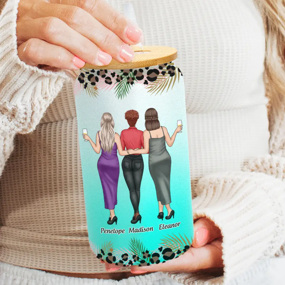 Because Of You I Laugh A Little Harder Friendship - Personalized Ombre Frosted Glass Can - Image 2