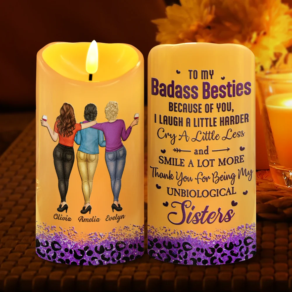Because Of You I Laugh A Little Harder - Personalized Flameless LED Candle - Image 2