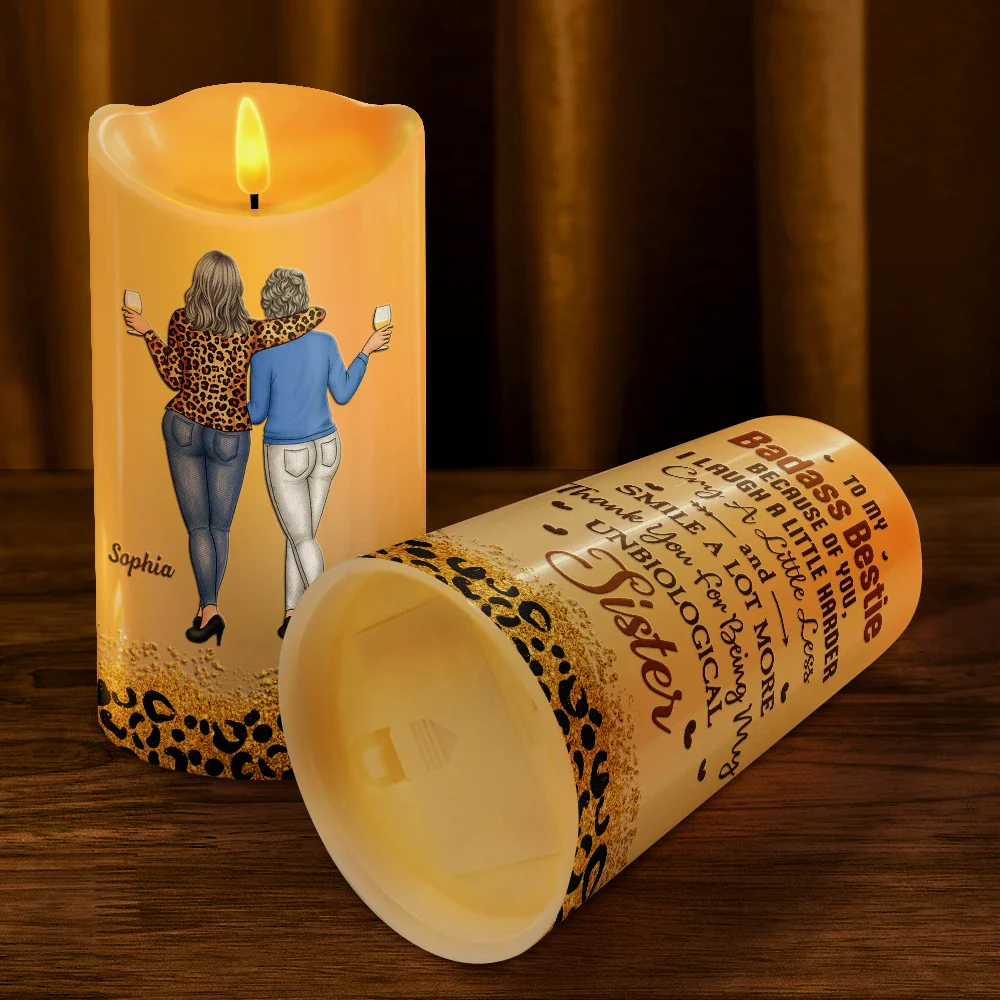 Because Of You I Laugh A Little Harder - Personalized Flameless LED Candle - Image 4