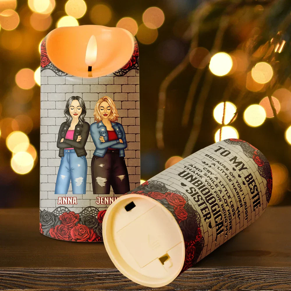 Because Of You I Laugh A Little Harder - Personalized Flameless LED Candle - Image 4
