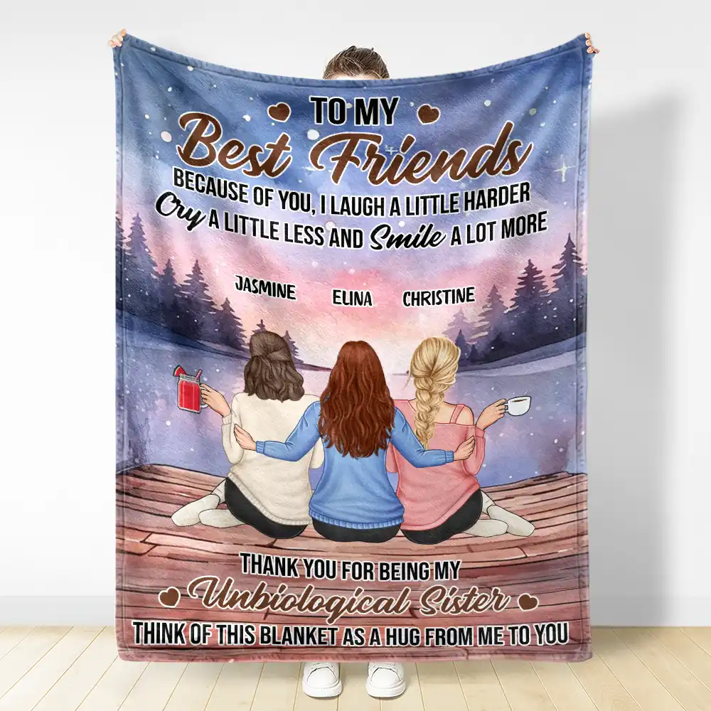 Because Of You I Laugh A Little Harder - Personalized Fleece Blanket, Sherpa Blanket - Image 3