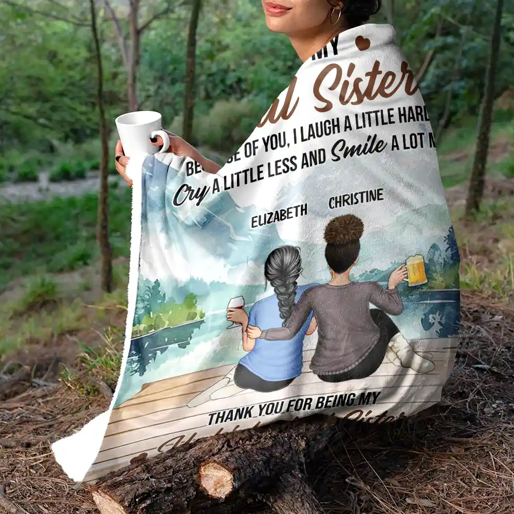 Because Of You I Laugh A Little Harder - Personalized Fleece Blanket, Sherpa Blanket - Image 5