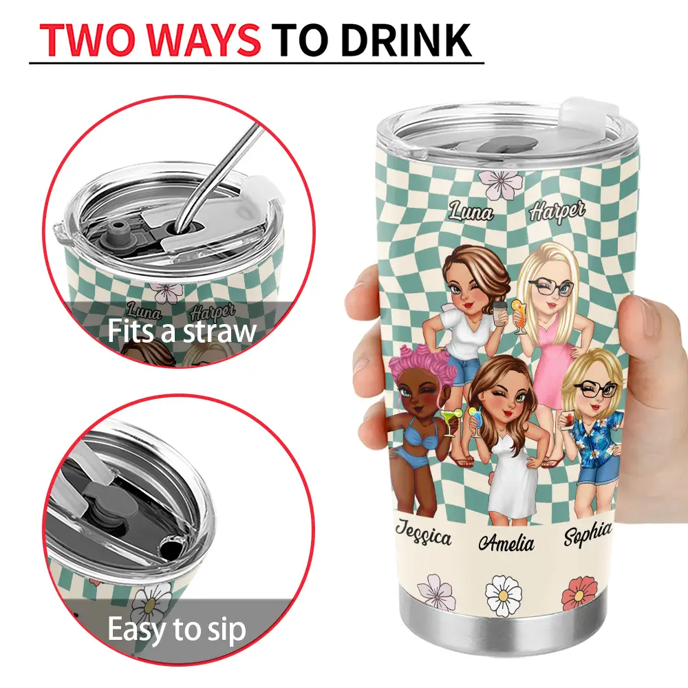 Because Of You I Laugh A Little Harder Women Best Friends - Personalized Tumbler - Image 4