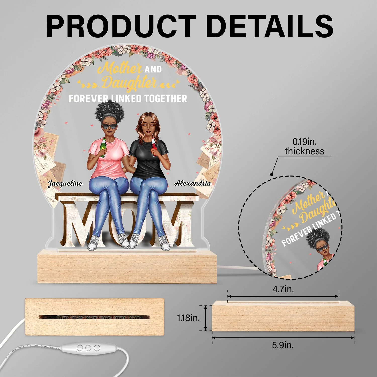 Behind Every Crazy Daughter Is A Mother - Birthday, Loving Gift For Mom, Grandma, Grandmother - Personalized Custom 3D Led Light Wooden Base - Image 5