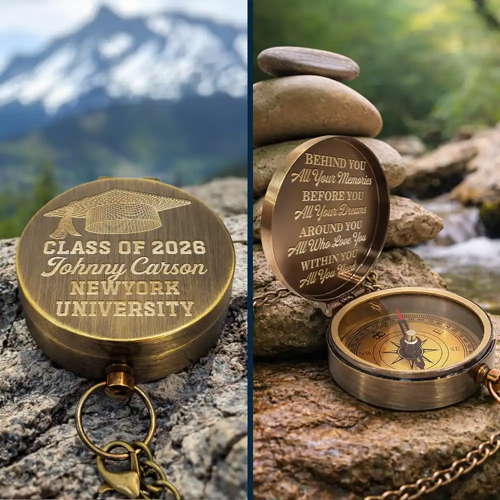 Behind You All Memories Graduation - Personalized Engraved Brass Compass - Image 3