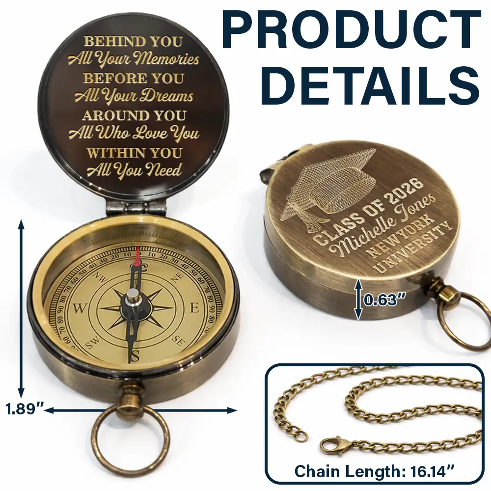 Behind You All Memories Graduation - Personalized Engraved Brass Compass - Image 4