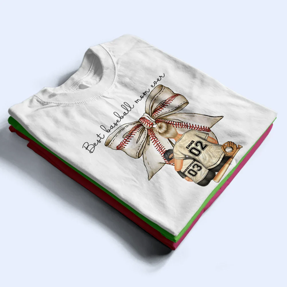Best Baseball Mom Ever Coquette Bow - Personalized T Shirt - Image 2