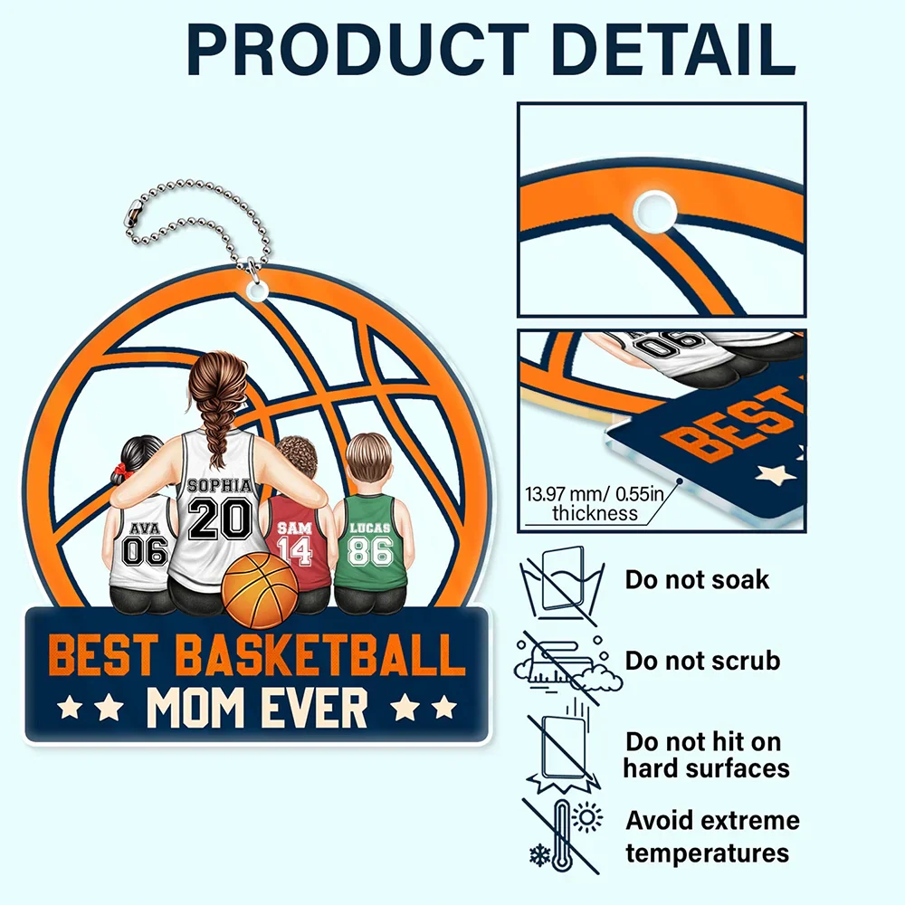 Best Basketball Mom Ever - Gift For Sport Mom, Basketball Mom - Personalized Acrylic Car Hanger - Image 5