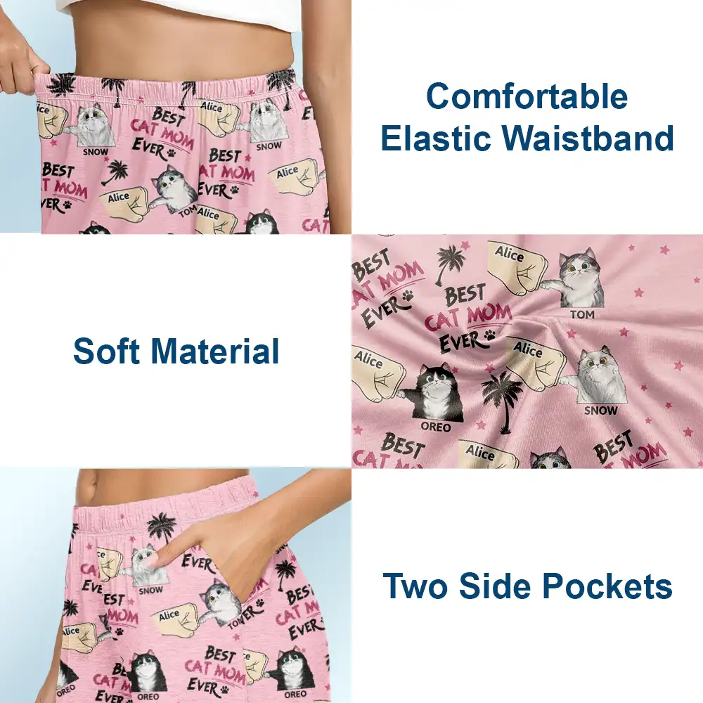 Best Cat Dad Cat Mom Cat Mum Ever - Personalized Pajama Shorts - Image 5