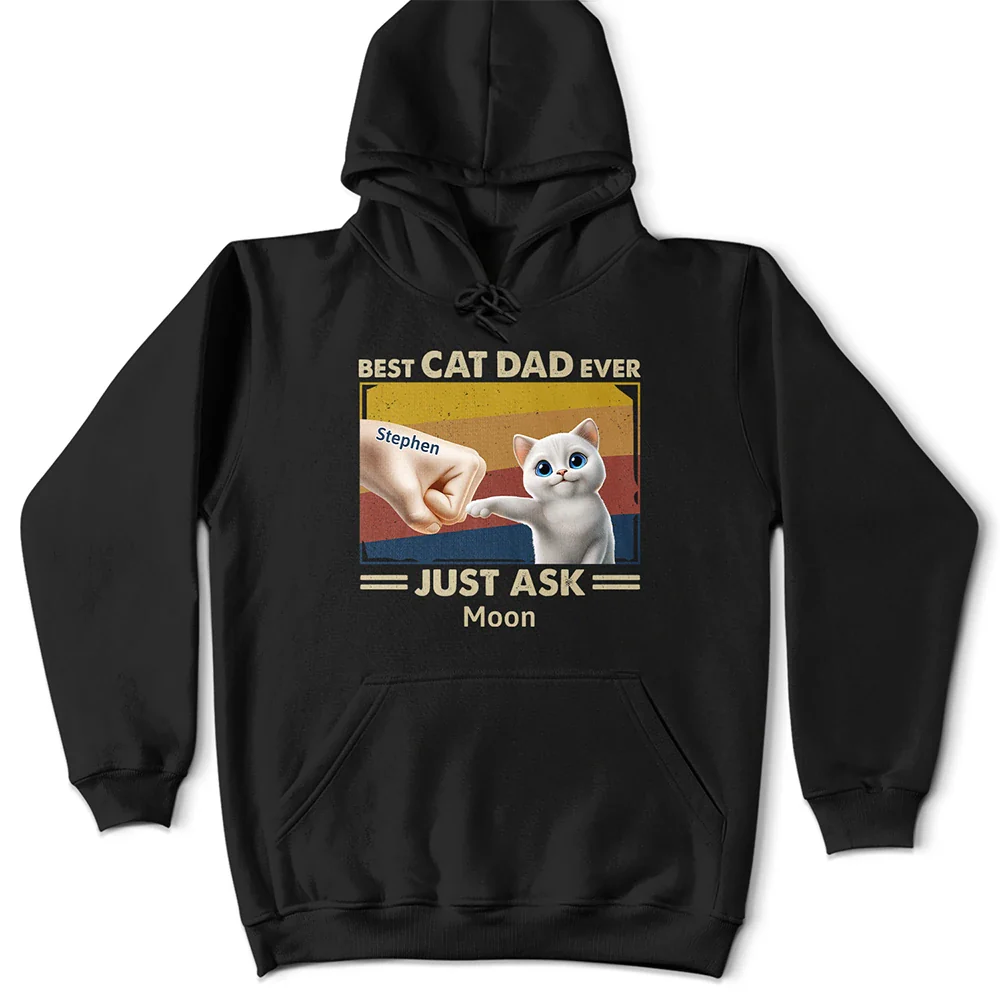 Best Cat Dad Ever Just Ask Funny Cartoon - Personalized T Shirt - Image 4