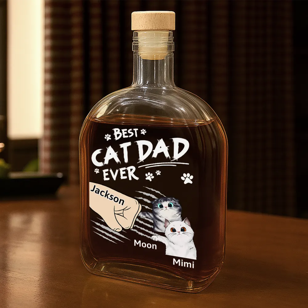 Best Cat Dad Ever - Personalized Whiskey Bottle - Image 2