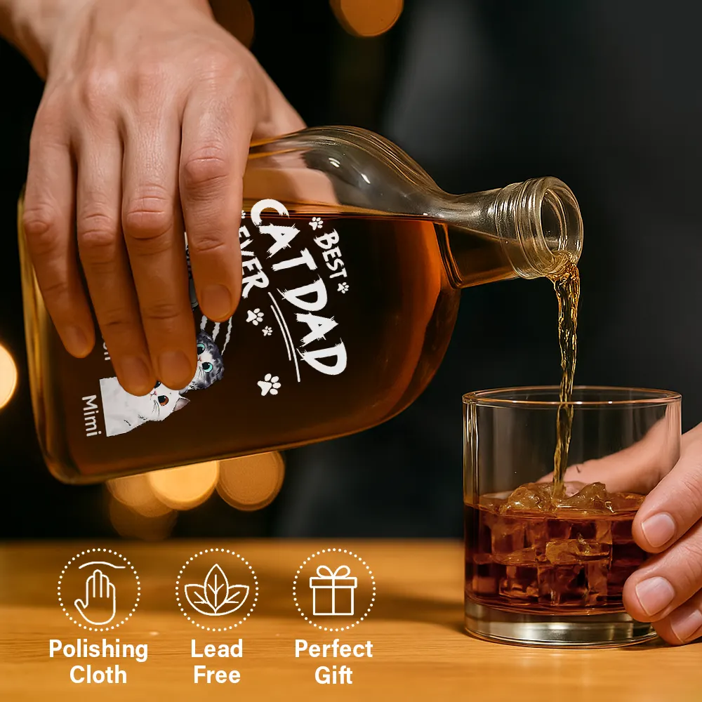 Best Cat Dad Ever - Personalized Whiskey Bottle - Image 6