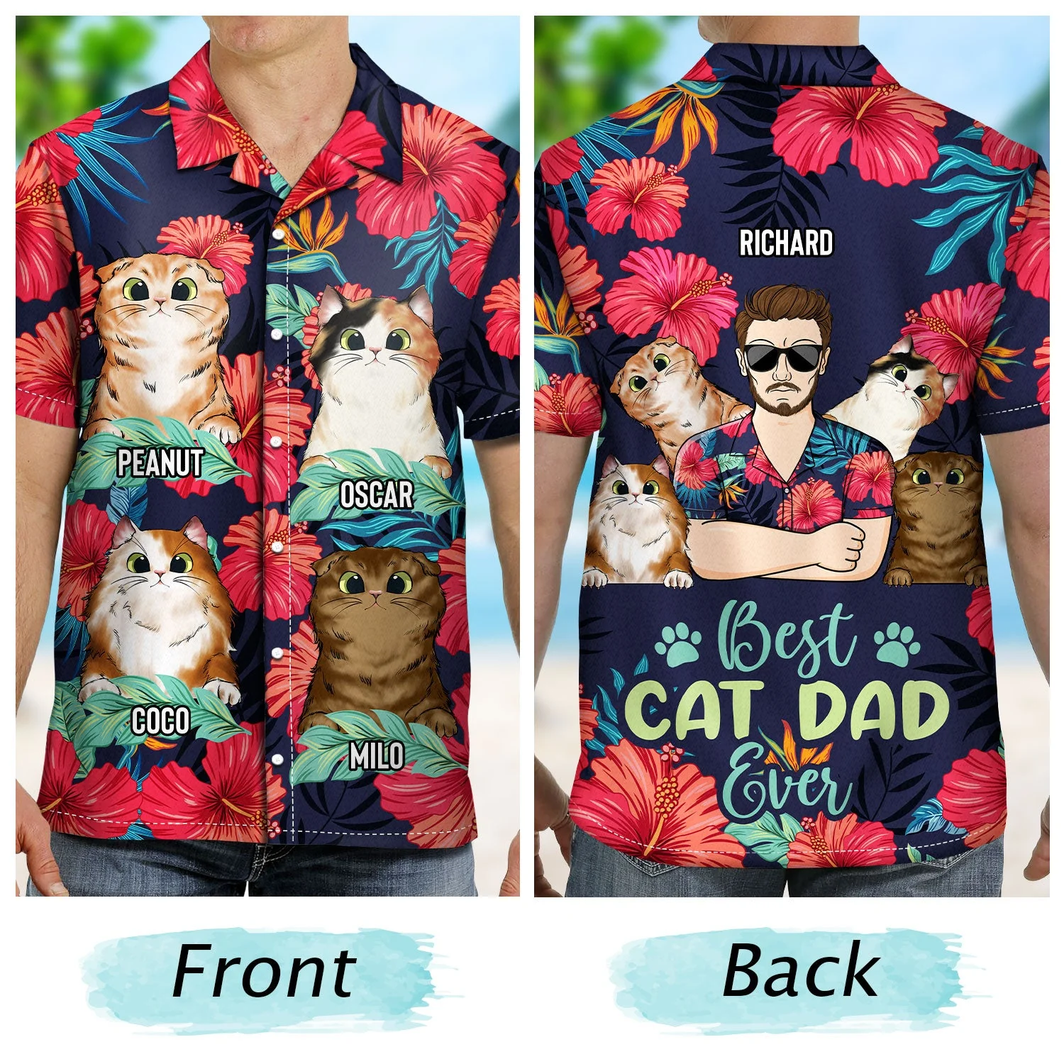 Best Cat Dad Ever Tropical Beach Vibes - Birthday, Summer Gift For Men, Pet Lovers - Personalized Custom Hawaiian Shirt - Image 2